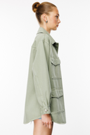 Oversize Fit Worker Stil Adaçayı Kadın Jean Ceket