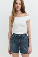 DEBORAH Straight Fit Taşlı Orta İndigo Jean Şort