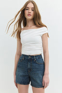 DEBORAH Straight Fit Taşlı Orta İndigo Jean Şort
