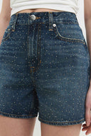 DEBORAH Straight Fit Taşlı Orta İndigo Jean Şort