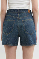 DEBORAH Straight Fit Taşlı Orta İndigo Jean Şort