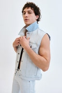 Regular Fit Çift Renk Açık İndigo Erkek Jean Yelek