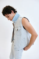 Regular Fit Çift Renk Açık İndigo Erkek Jean Yelek