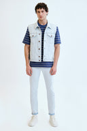 Regular Fit Çift Renk Açık İndigo Erkek Jean Yelek