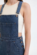 Slim Fit Kanguru Cepli Orta İndigo Kadın Jean Etek Salopet