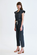 Slim Fit Çıtçıtlı Kordonlu Koyu İndigo Chambray Kadın Tulum