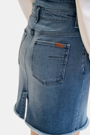 Slim Fit Püsküllü Cep Detaylı Orta İndigo Kadın Jean Etek