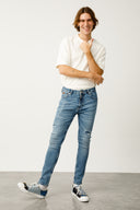 ETHAN Skinny Fit Patchli Açık İndigo Erkek Jean Pantolon