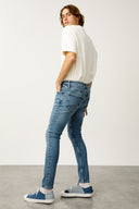 ETHAN Skinny Fit Patchli Açık İndigo Erkek Jean Pantolon