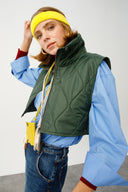 Slim Crop Fit Kapitone Siyah Kadın Yelek