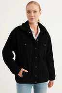 EMILY Regular Fit Siyah Içi Kürklü Kadın Denim Jean Mont/Ceket