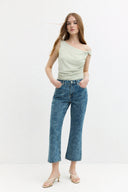 MINA Bootcut Crop Fit Çiçek Kadın Jean Pantolon