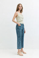 MINA Bootcut Crop Fit Çiçek Kadın Jean Pantolon