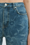 MINA Bootcut Crop Fit Çiçek Kadın Jean Pantolon
