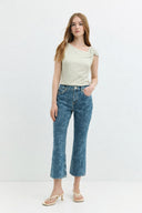 MINA Bootcut Crop Fit Çiçek Kadın Jean Pantolon