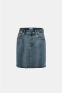 Fitted Slim Fit Lazer Çizgili Açık İndigo Jean Etek