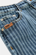 Fitted Slim Fit Lazer Çizgili Açık İndigo Jean Etek