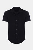 Slim Fit V Yaka Kısa Kollu Siyah Erkek Gömlek