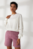 Relaxed Fit Kesikli Beyaz Kadın Sweatshirt