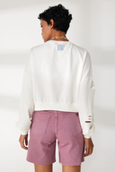 Relaxed Fit Kesikli Beyaz Kadın Sweatshirt