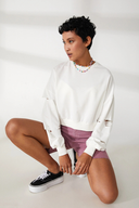 Relaxed Fit Kesikli Beyaz Kadın Sweatshirt
