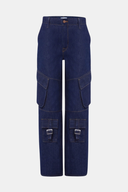LAURA Cargo Fit Rinse Koyu İndigo Utility Kadın Jean Pantolon