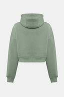 Oversize Fit Nakışlı Adaçayı - Haki Kadın Crop Hoodie / Sweatshirt