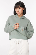 Oversize Fit Nakışlı Adaçayı - Haki Kadın Crop Hoodie / Sweatshirt