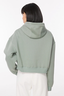 Oversize Fit Nakışlı Adaçayı - Haki Kadın Crop Hoodie / Sweatshirt