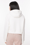 Oversize Fit Nakışlı Ekru Crop Kadın Hoodie / Sweatshirt