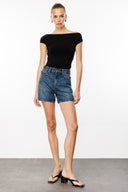DEBORAH Straight Fit Orta İndigo Kadın Jean Şort