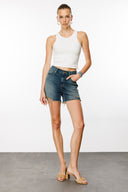 DEBORAH Straight Fit Vintage Orta İndigo Kadın Jean Şort