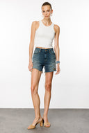 DEBORAH Straight Fit Vintage Orta İndigo Kadın Jean Şort