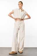 Relaxed Long Fit Krem Kumaş Kadın Pantolon