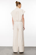 Relaxed Long Fit Krem Kumaş Kadın Pantolon