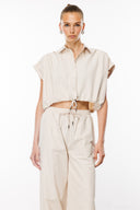 Relaxed Long Fit Krem Kumaş Kadın Pantolon