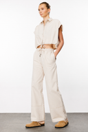 Relaxed Long Fit Krem Kumaş Kadın Pantolon