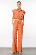 Relaxed Long Fit Kiremit Kumaş Kadın Pantolon