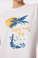 Relaxed Fit Ekru Kadın Baskılı Kadın T-Shirt
