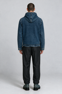 Regular Fit Orta İndigo Kapüşonlu Sherpalı Erkek Jean Ceket