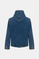 Regular Fit Orta İndigo Kapüşonlu Sherpalı Erkek Jean Ceket
