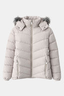 Regular Fit Çıkarılabilir Kürklü Kapüşonlu Taş Rengi Kadın Mont