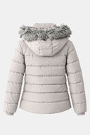 Regular Fit Çıkarılabilir Kürklü Kapüşonlu Taş Rengi Kadın Mont