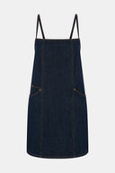Regular Fit Askılı Kare Yaka Rinse Koyu İndigo Mini Jean Elbise