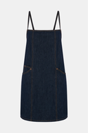 Regular Fit Askılı Kare Yaka Rinse Koyu İndigo Mini Jean Elbise