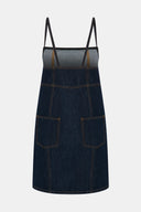 Regular Fit Askılı Kare Yaka Rinse Koyu İndigo Mini Jean Elbise