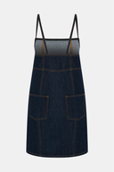 Regular Fit Askılı Kare Yaka Rinse Koyu İndigo Mini Jean Elbise