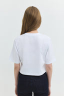 Oversize Crop Fit Bisiklet Yaka Beyaz Kadın T-Shirt