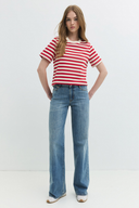 Wide Leg Straight Fit Orta İndigo Kadın Jean Pantolon