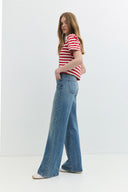 Wide Leg Straight Fit Orta İndigo Kadın Jean Pantolon